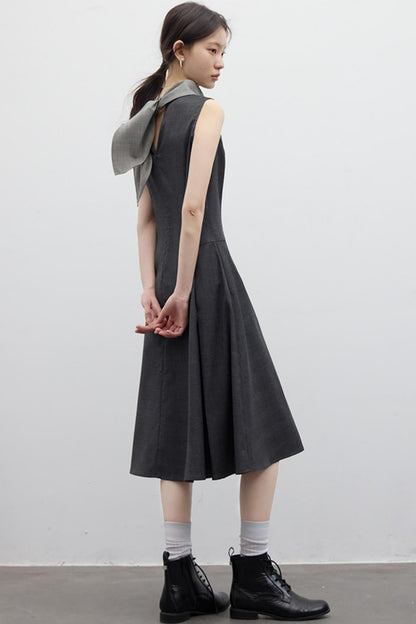 Gray Pleated Slim Fit Dress