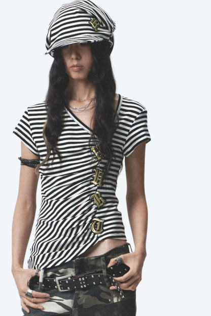 Embroidered Striped Tee