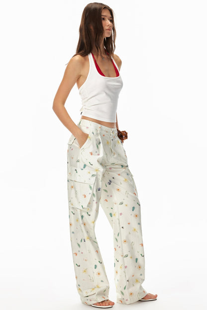 3D Floral Wide-Leg Pants