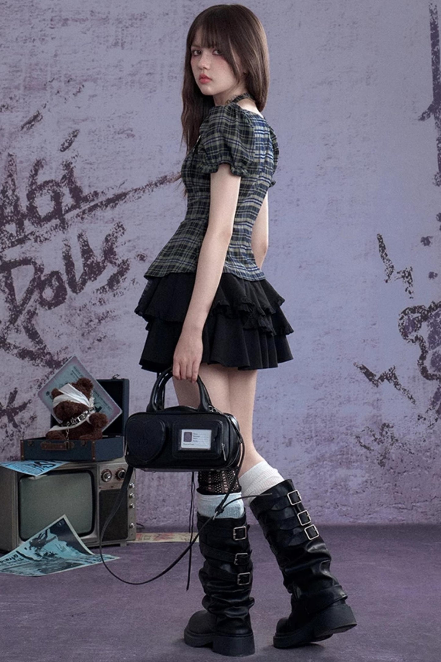 Vintage Green Check Summer Top