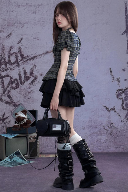 Vintage Green Check Summer Top