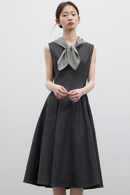 Gray Pleated Slim Fit Dress