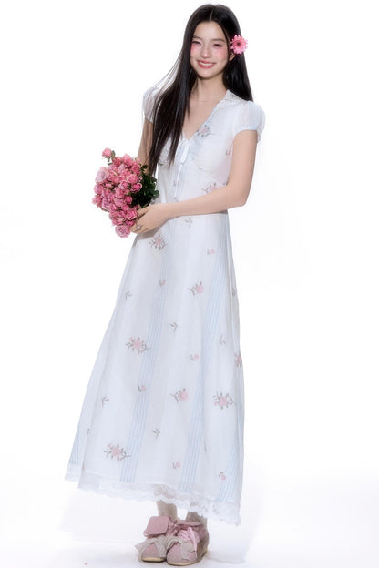 Vintage Floral V-Neck Dress