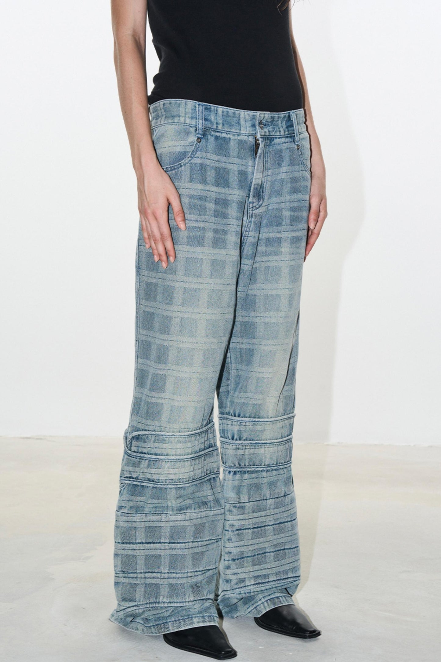 Plaid Denim Pants