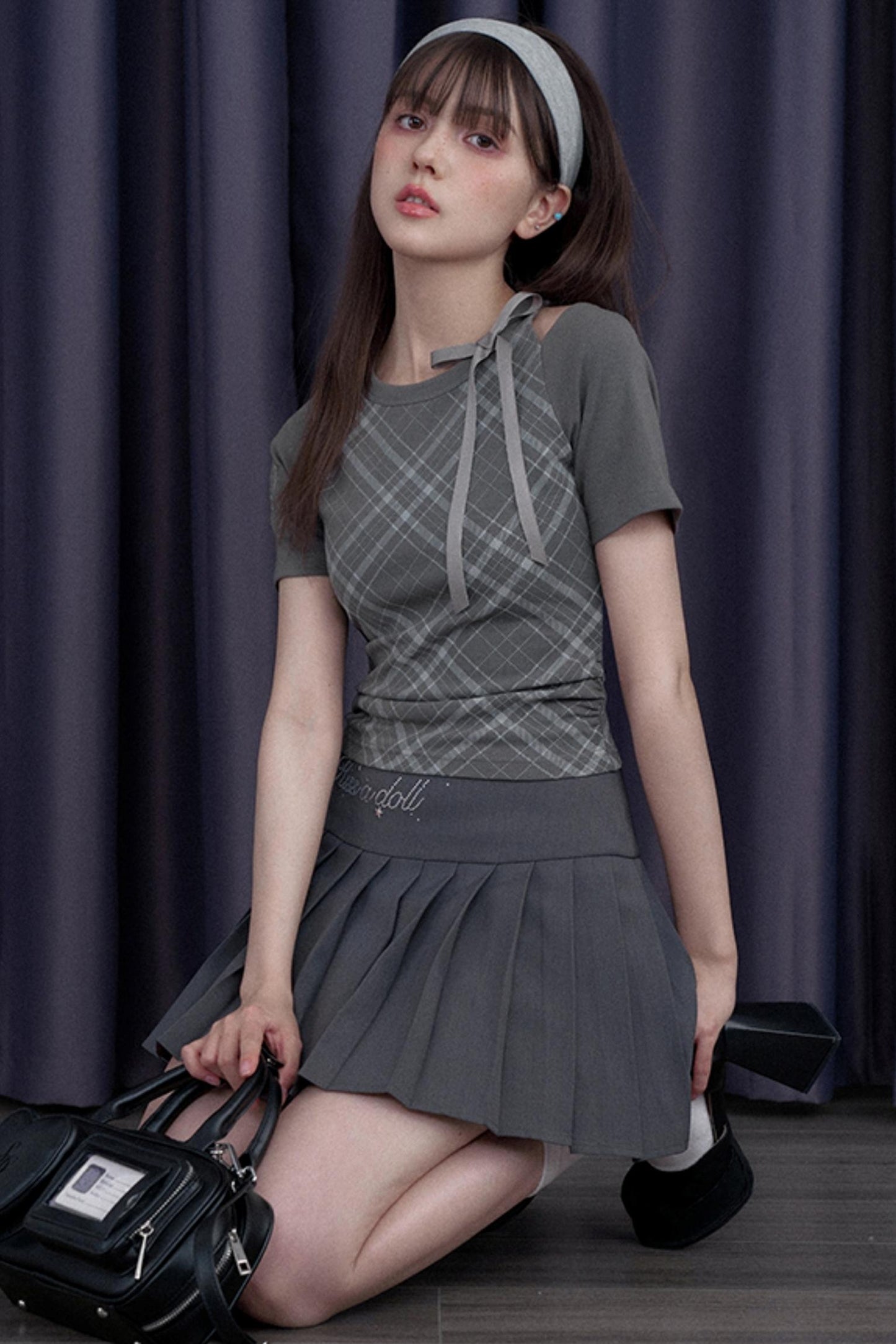 Missy Gray Check Peplum Tee