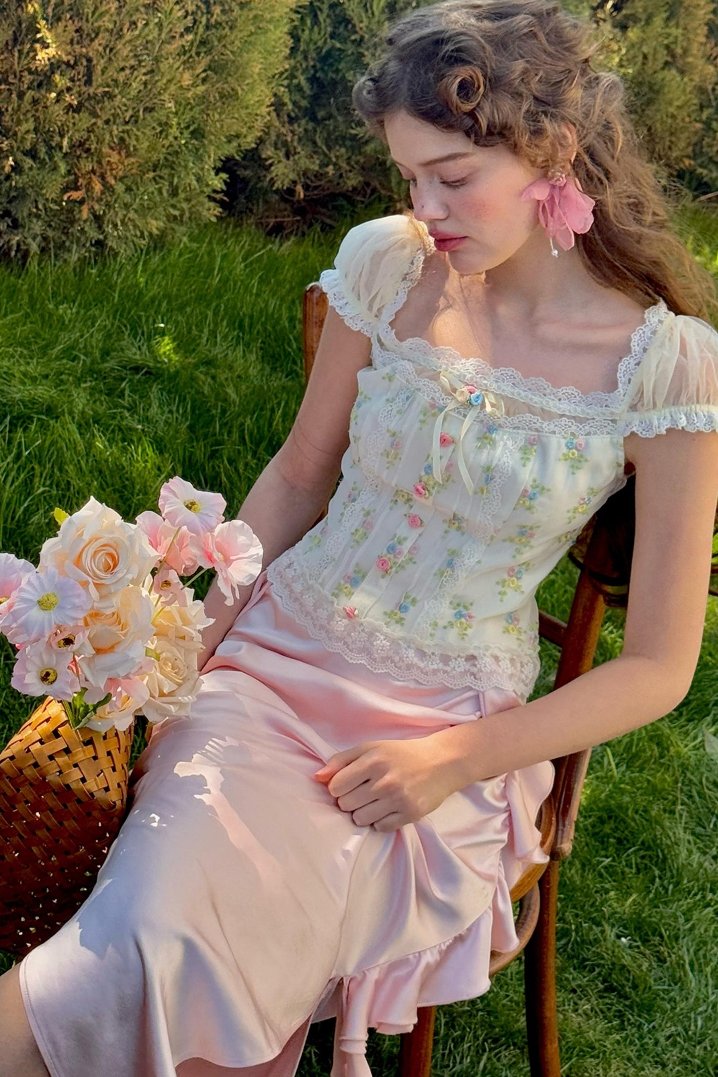 Floral Bubble Sleeve Top