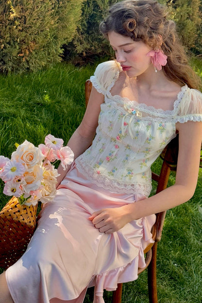 Floral Bubble Sleeve Top