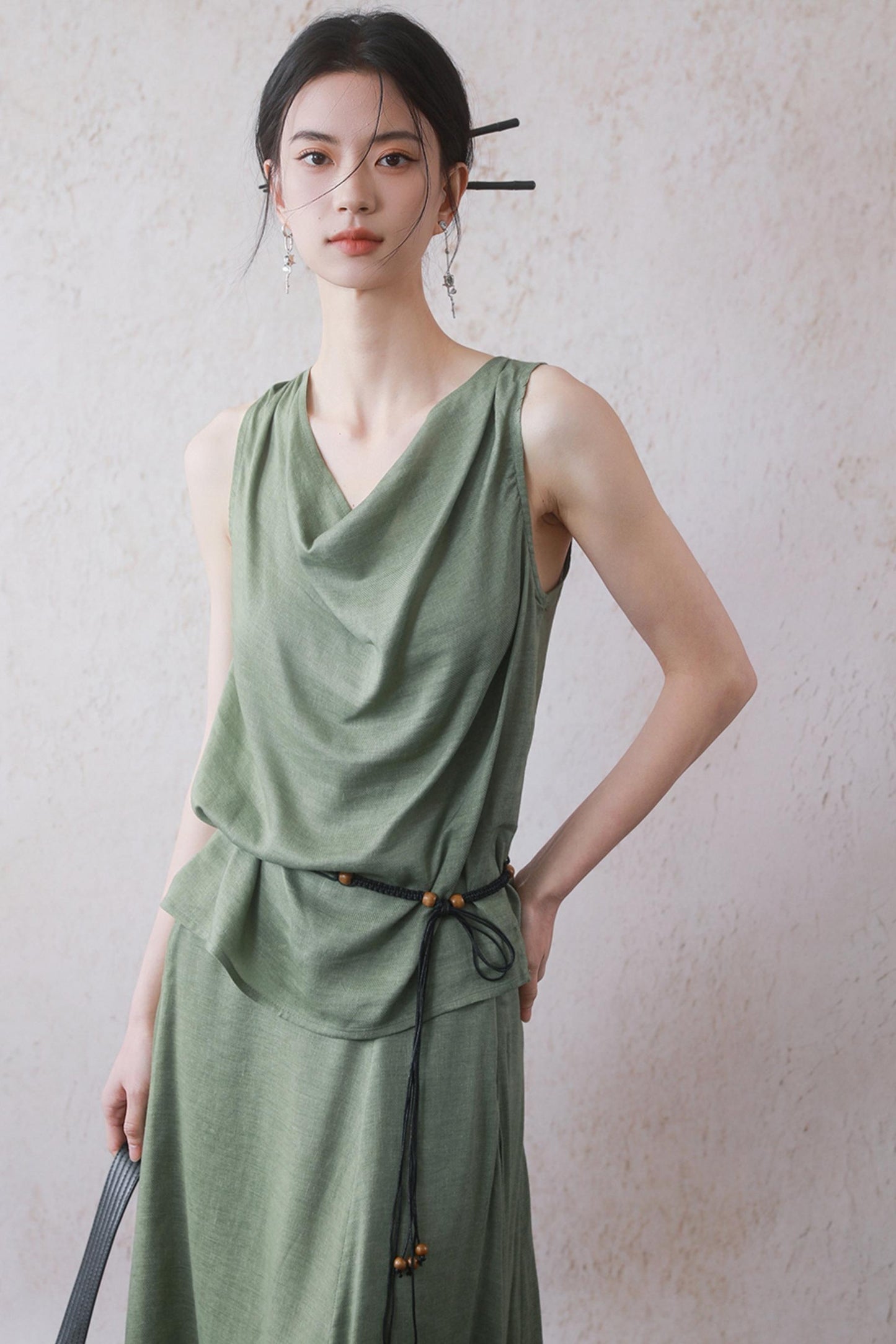 Lotus Green Cotton-Linen Tie Top Set