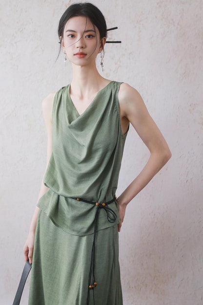 Lotus Green Cotton-Linen Tie Top Set