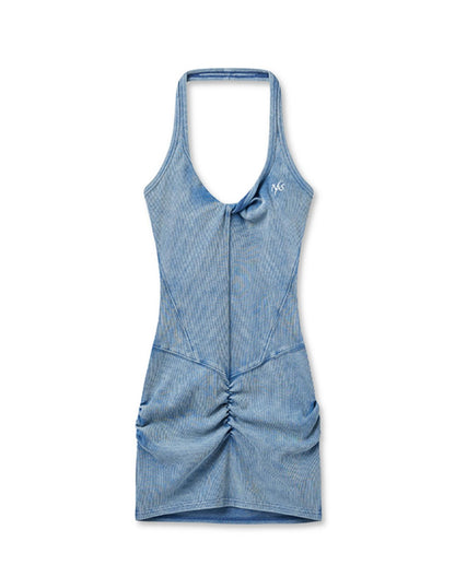 Volcano Water Aged U-Neck Slimming Halterneck Dress