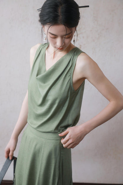 Lotus Green Cotton-Linen Tie Top Set