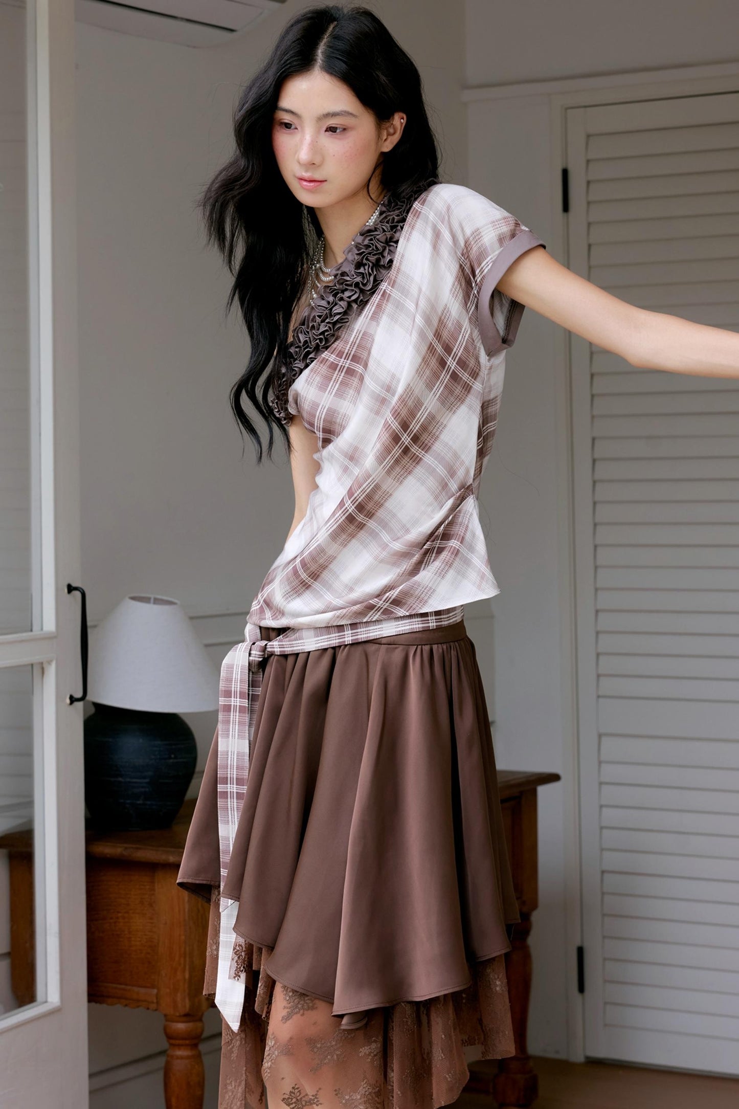 Plaid Lace Raglan Top