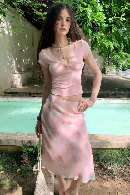 Floral Buttoned Blouse Set-Up