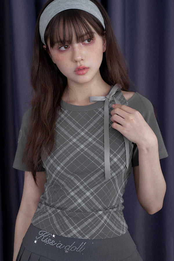 Missy Gray Check Peplum Tee