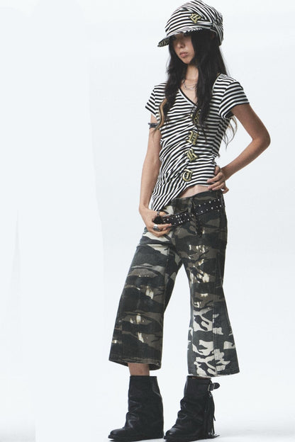 Embroidered Striped Tee