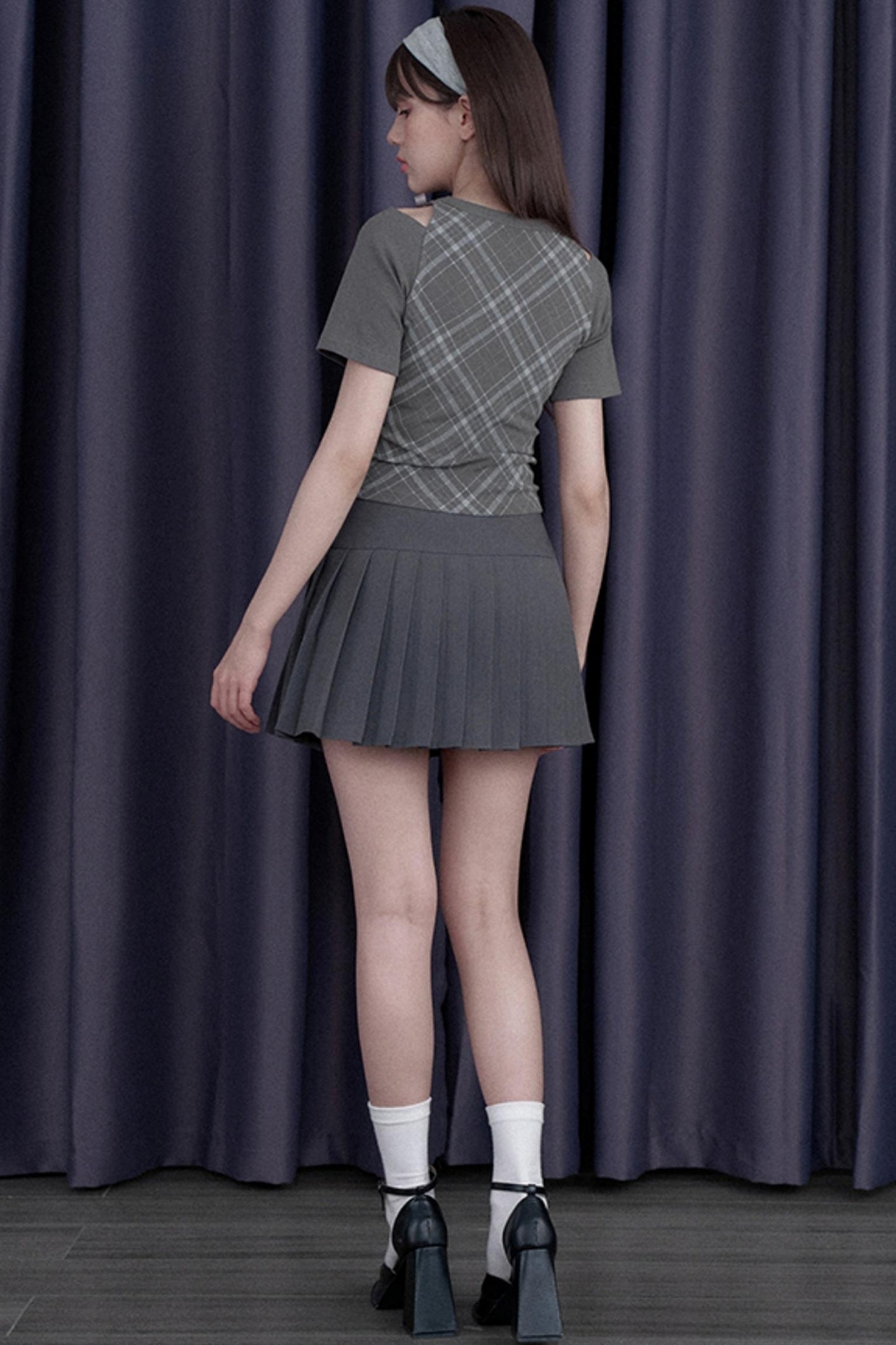 Missy Gray Check Peplum Tee