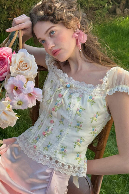 Floral Bubble Sleeve Top