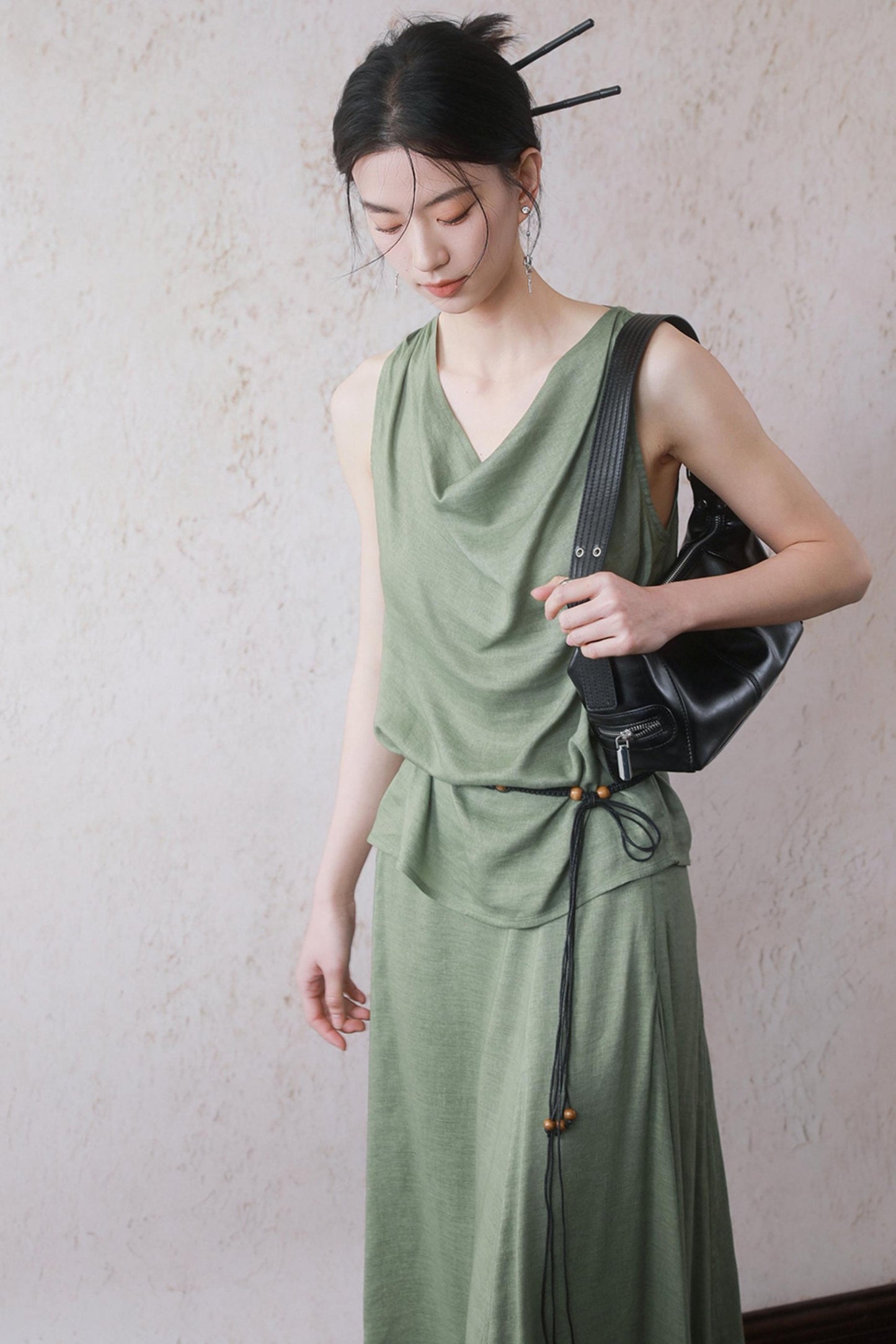 Lotus Green Cotton-Linen Tie Top Set