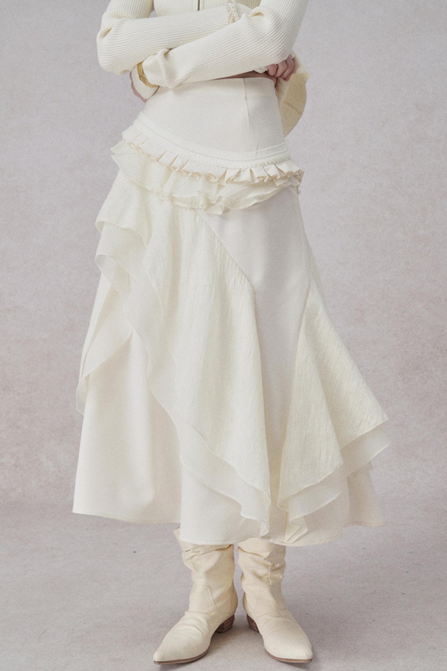 Asymmetrical Lace Organza Skirt