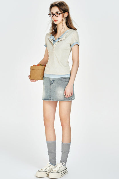 Mint Color Layered Slim Fit T-Shirt