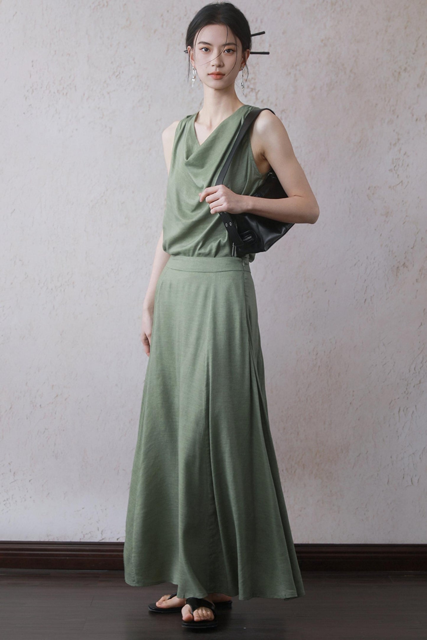 Lotus Green Cotton-Linen Tie Top Set