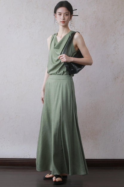 Lotus Green Cotton-Linen Tie Top Set