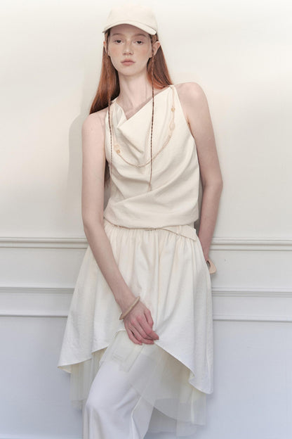 Beige Mesh Tea Dress