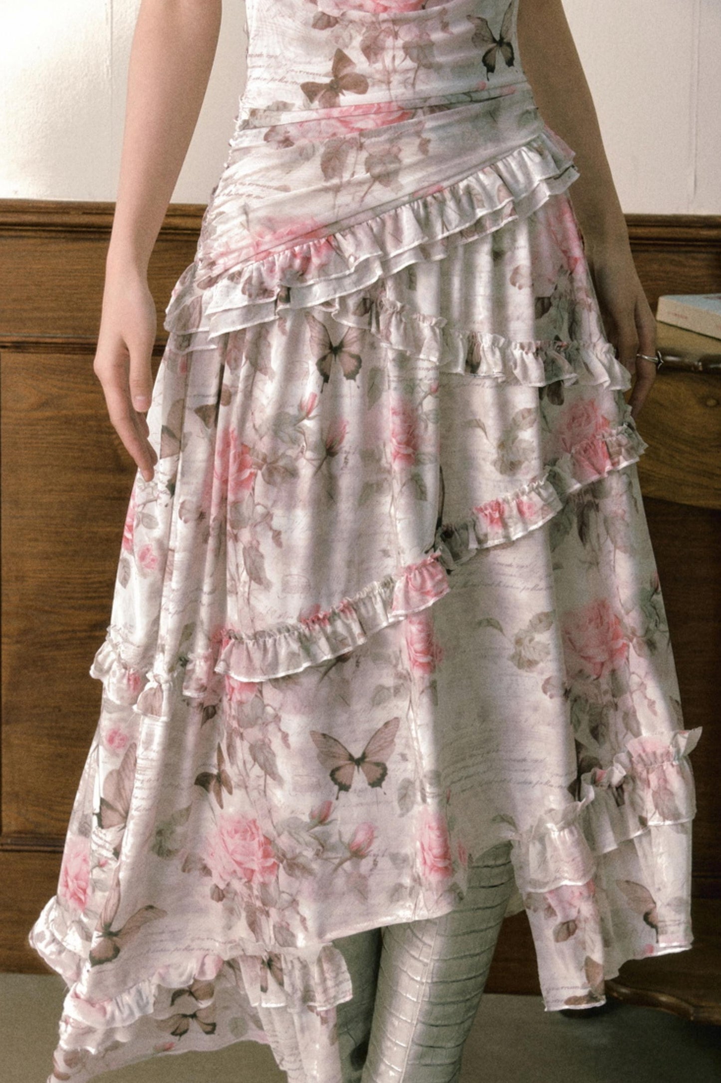 Rose Butterfly One Shoulder Mesh Dress