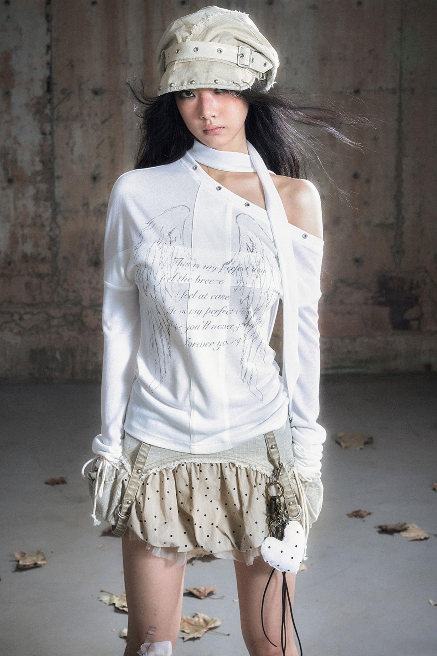 Cross-Print Knit Long Sleeve T-Shirt