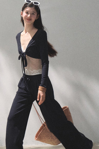 Cotton V-Neck Wide Leg Set-Up