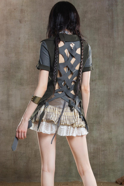 Color-Block Plaid Mini Skirt