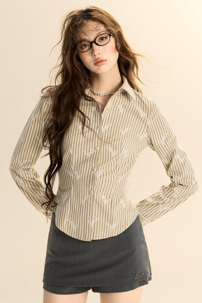 Striped Lace Slim-Fit Shirt