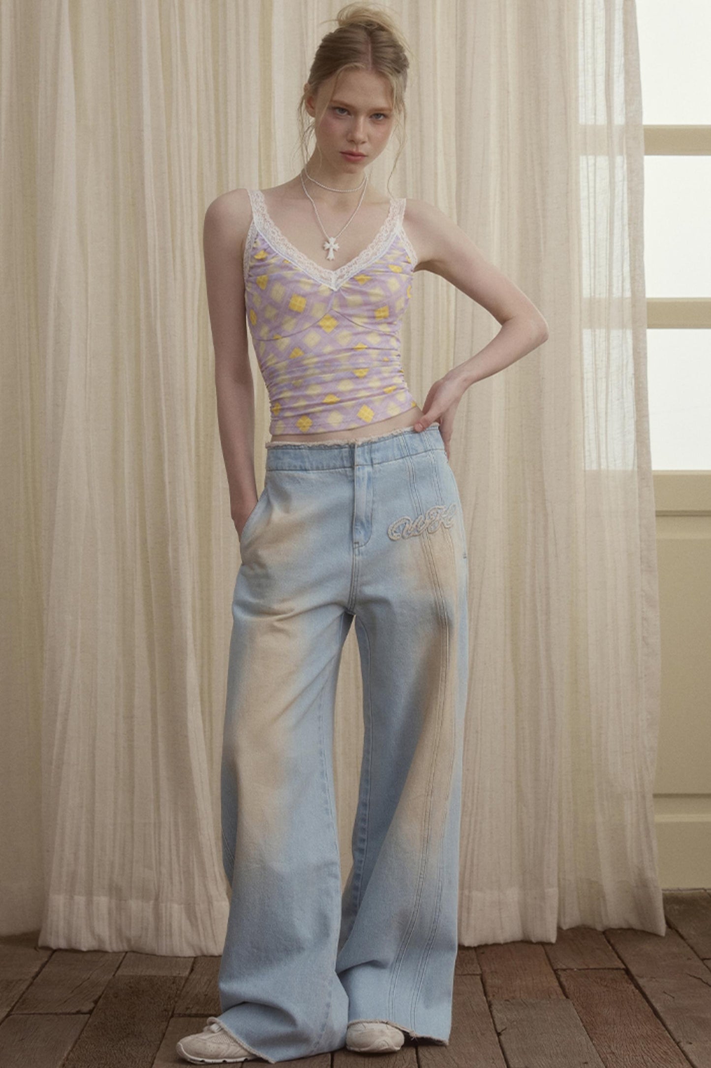 Tuck Mesh Lace Stitch Camisole