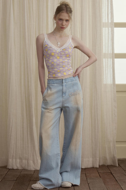 Tuck Mesh Lace Stitch Camisole