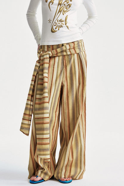 Striped Color-Block Wide Pants