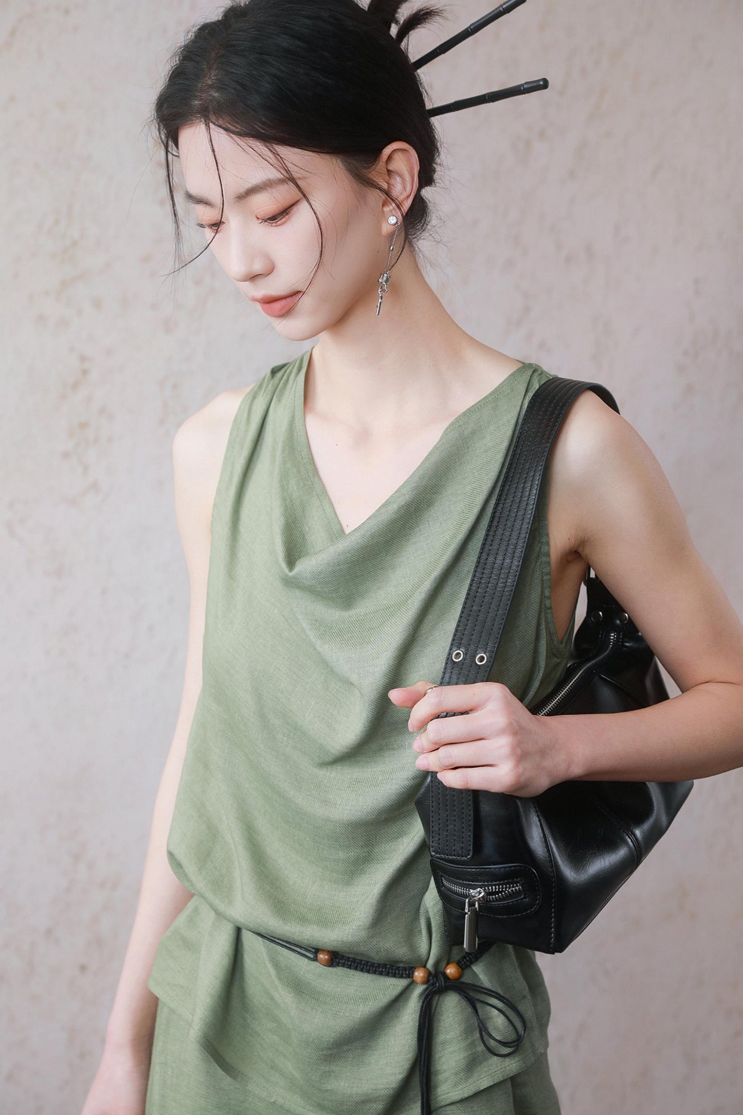 Lotus Green Cotton-Linen Tie Top Set