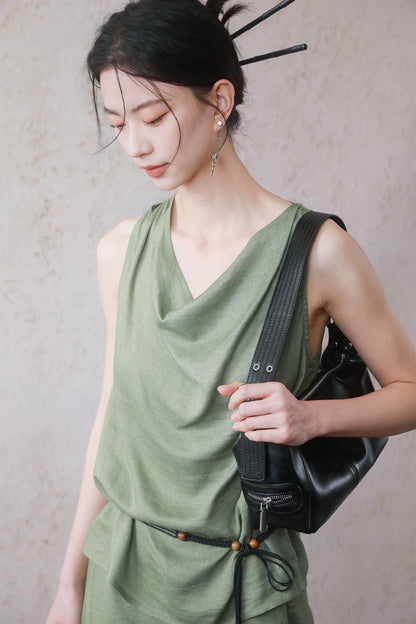 Lotus Green Cotton-Linen Tie Top Set