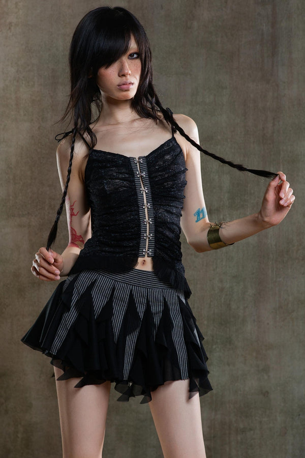 Necklace Accessory Multi-Ruched Lace Halter Top Set