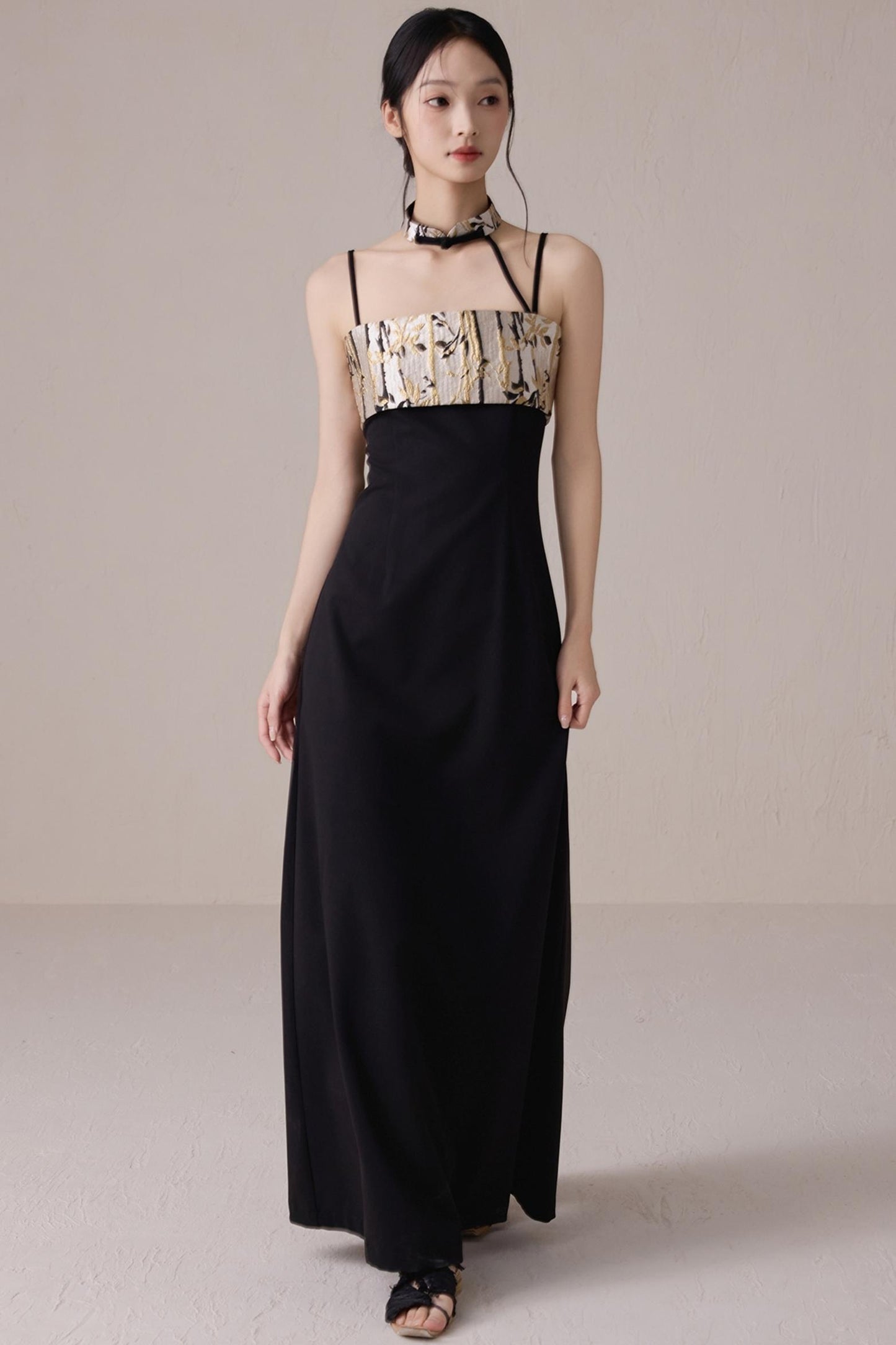 Bamboo Jacquard Halter Dress