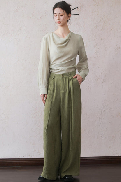 Tea Green Wide-Leg Pants