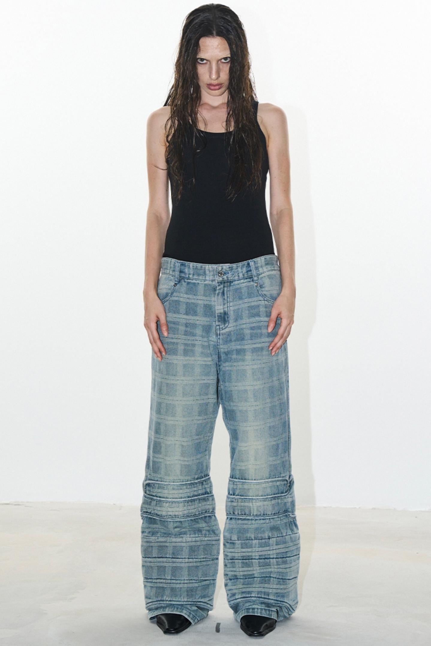 Plaid Denim Pants
