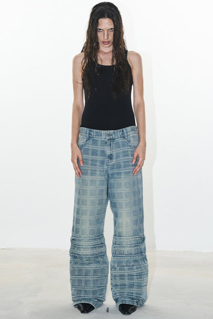 Plaid Denim Pants