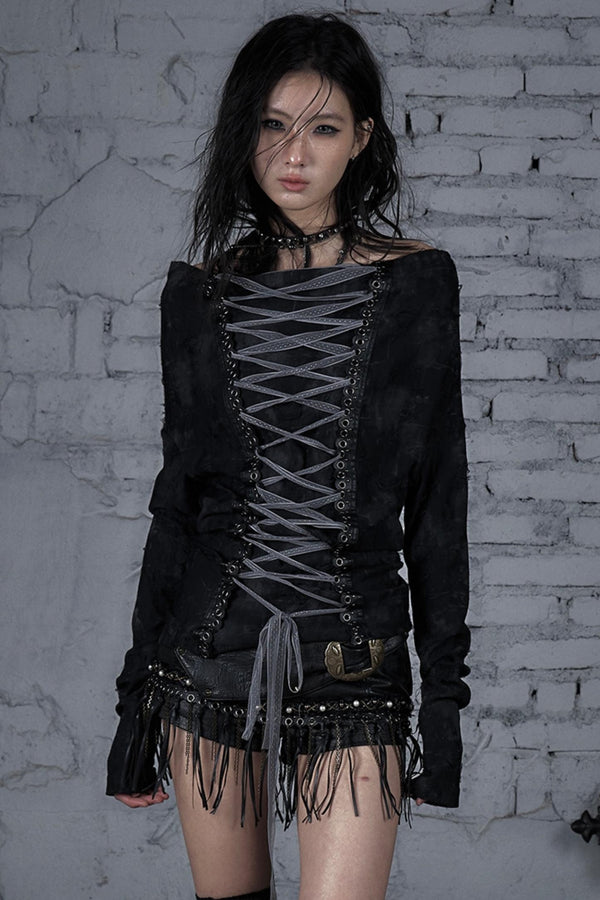 Punk One-Shoulder Tie Top