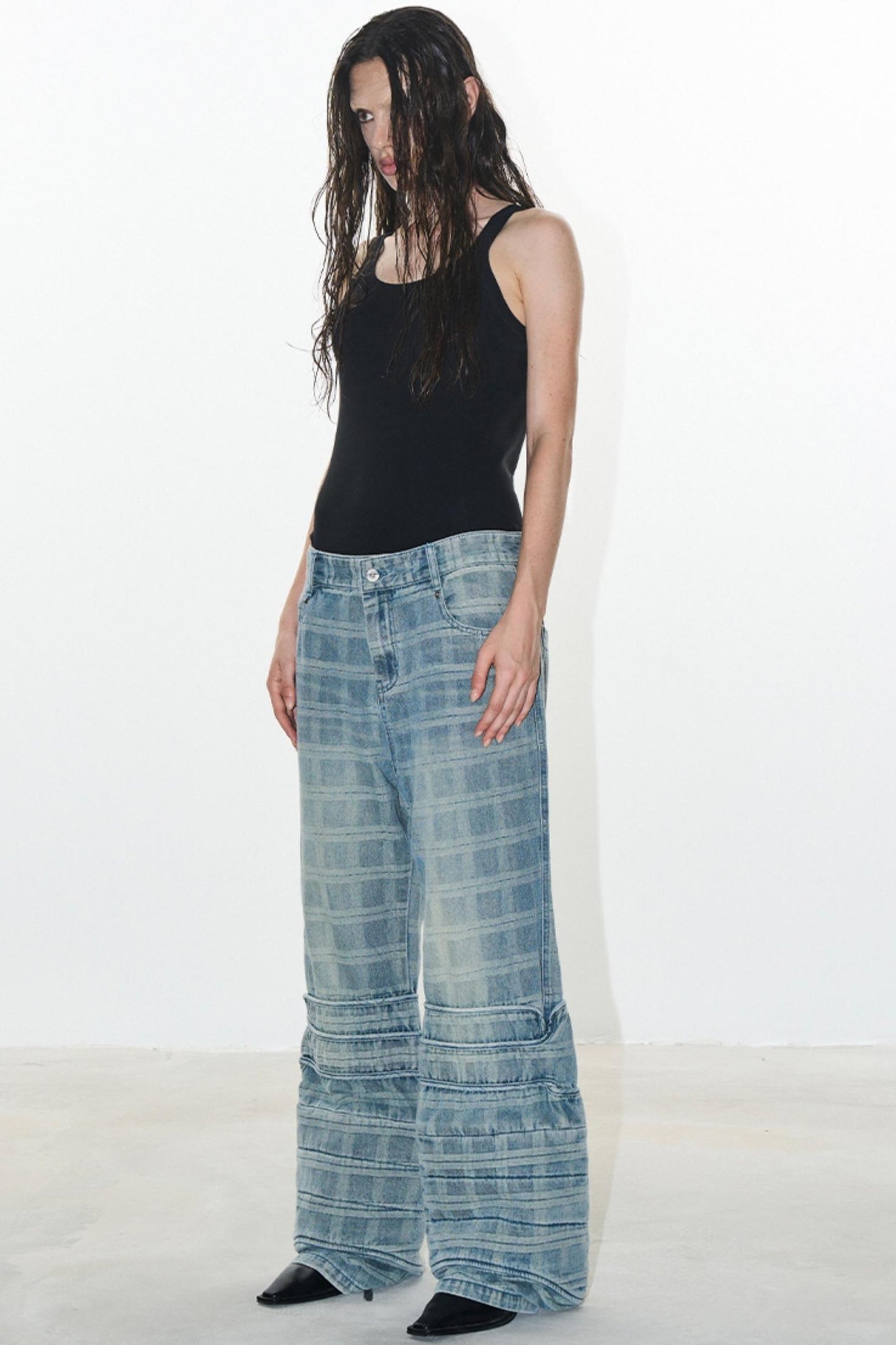 Plaid Denim Pants