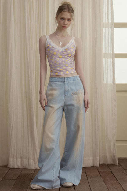 Tuck Mesh Lace Stitch Camisole