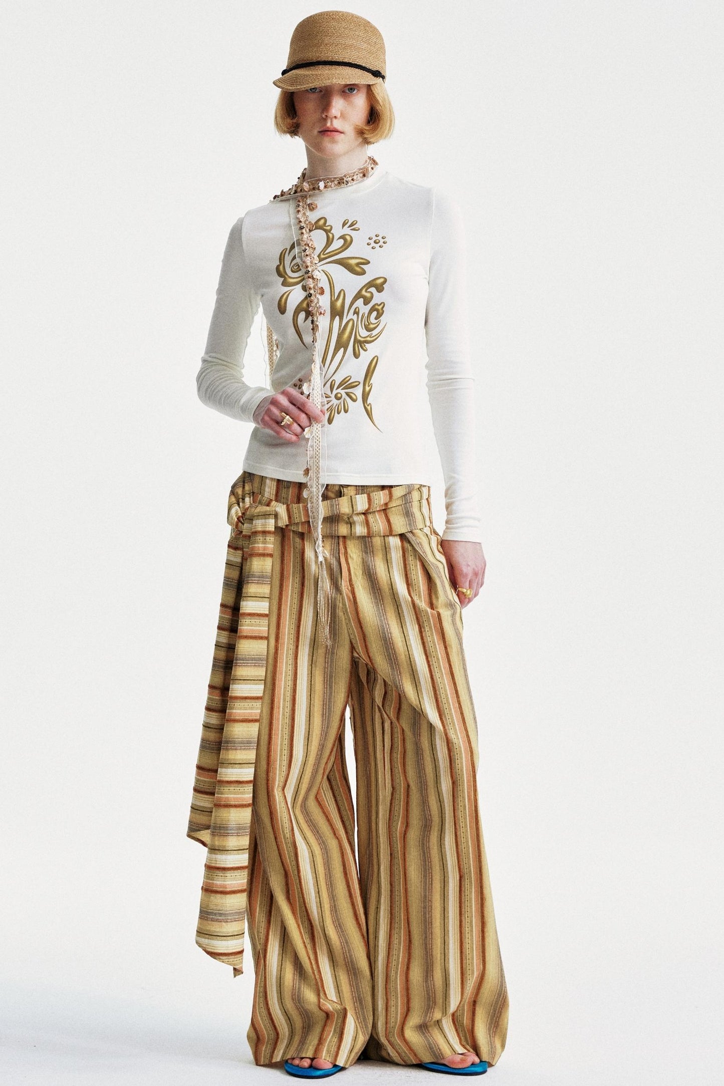 Striped Color-Block Wide Pants