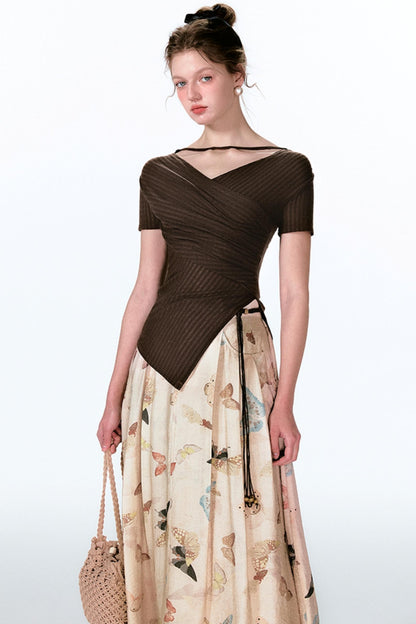 Butterfly Pleat Top With Maxi Skirt Set-Up