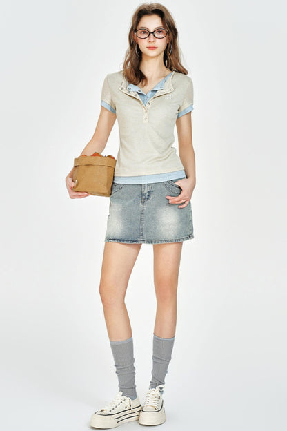 Mint Color Layered Slim Fit T-Shirt