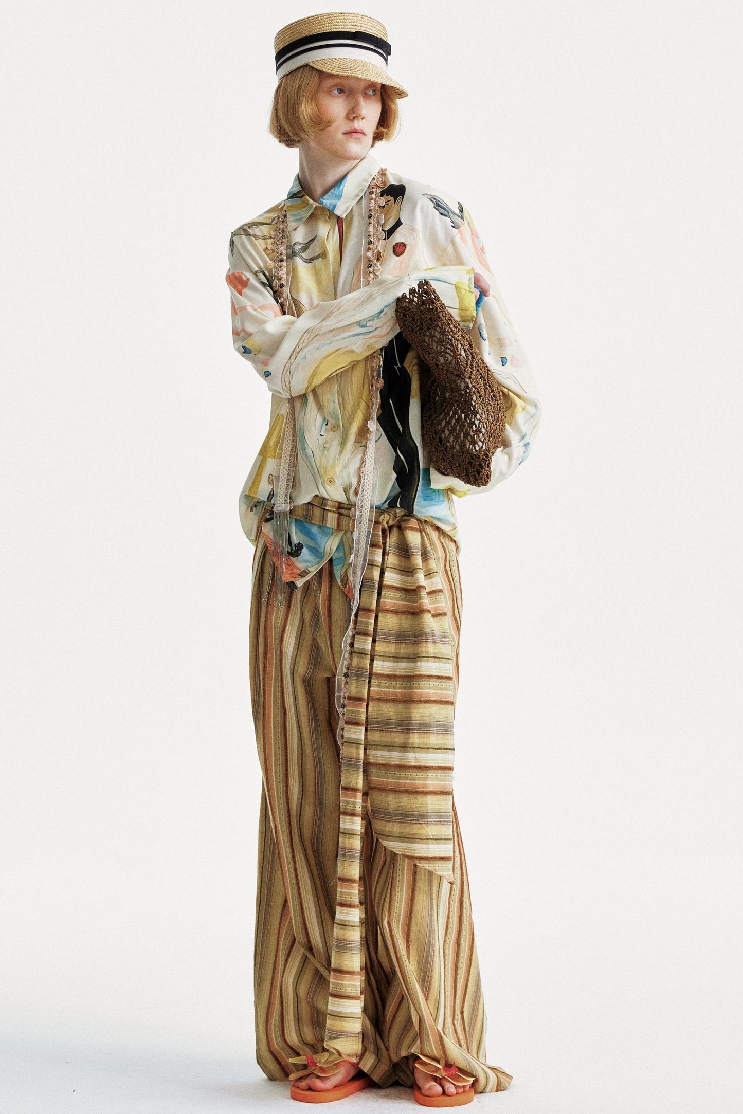 Striped Color-Block Wide Pants