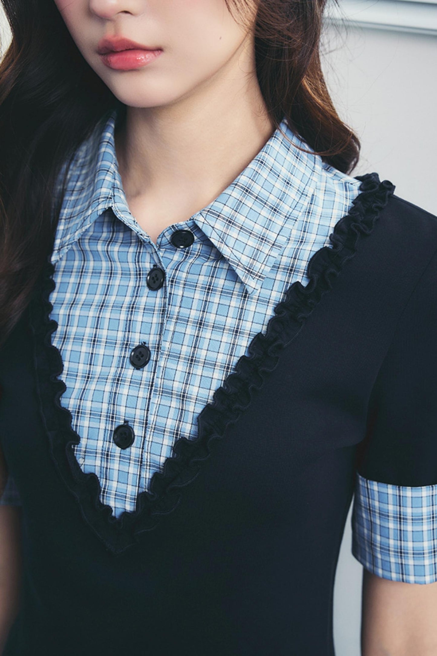 Checked Polo Shirt And Pleated Skirt Set-Up